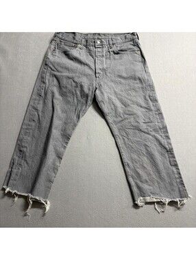 Levis 501 Womens Gray Denim Jeans Cut Off Raw Hem Size 36x32 Actual 35x23.5
